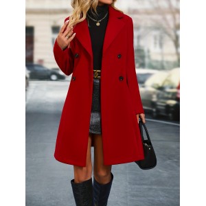 Double Breasted Trench Coat, Elegant Lapel Long Sleeve Outerwear, Women's Clothing