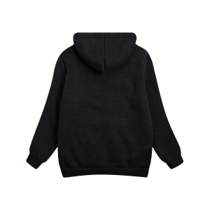Fuzzy Hooded Jacket, Casual Zip Up Drawstring Long Sleeve Solid Outerwear, Women's Clothing