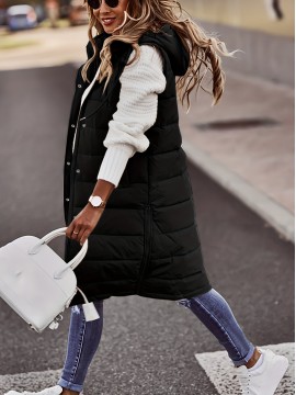 Hooded Sleeveless Coat, Casual Long Length Versatile Winter Warm Outerwear, Women's Clothing