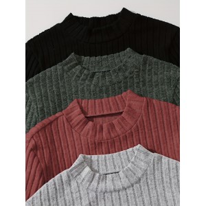 4 Packs Ribbed Mock Neck T-Shirts, Casual Long Sleeve Top For Spring & Fall, Women's Clothing