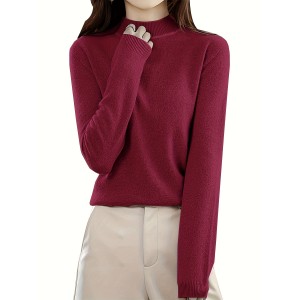 Solid Mock Neck Knit Sweater, Casual Long Sleeve Simple Sweater, Women's Clothing