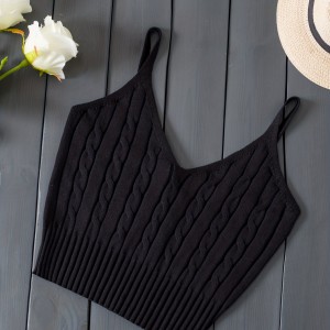 Knitted Cami Crop Top, Versatile Sleeveless Casual Top For Spring & Summer, Women's Clothing