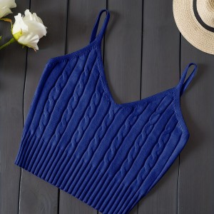 Knitted Cami Crop Top, Versatile Sleeveless Casual Top For Spring & Summer, Women's Clothing