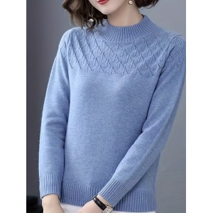 Long Sleeve Mock Neck Sweater, Elegant Casual Sweater For Fall & Spring, Women's Clothing