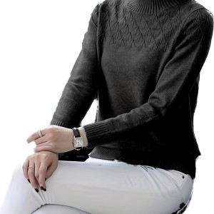 Long Sleeve Mock Neck Sweater, Elegant Casual Sweater For Fall & Spring, Women's Clothing