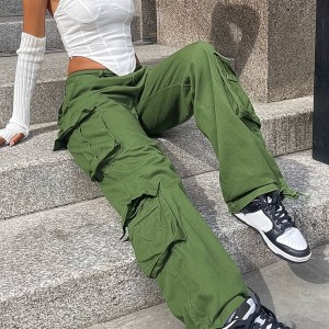 Women's Y2K Streetwear Cargo Pants - Vintage 90s High Waisted Wide Leg Overalls With Pockets